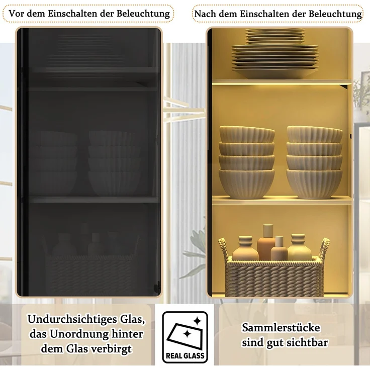LED-Vitrine 140×40×160 cm – Bücherregal und Multifunktionsschrank mit Glas- und offenen Fächern, sanft schließenden Scharnieren, mehrfarbiger LED-Beleuchtung, staubdichter Glasvitrine,Bücherregal--Weiß--169.49x49x13cm--YOUDENOVA – Bild 7