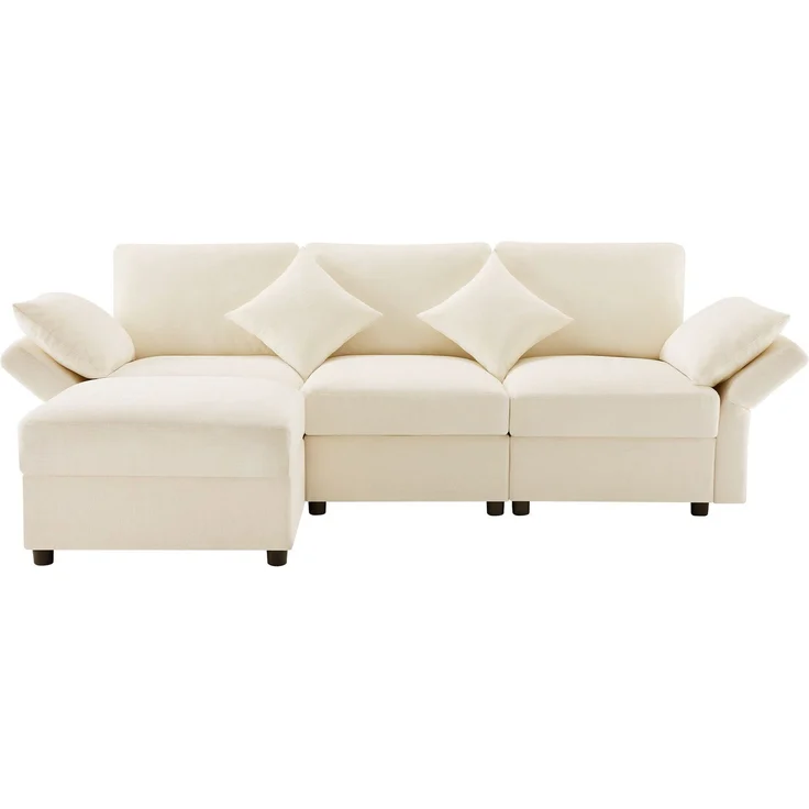 Ecksofa mit Hocker, Zierkissen und Rückenlehnen, L-Form, Armlehnen verstellbar, inkl. Federkern, Polstersofa, Loungesofa, Chenille – Bild 9