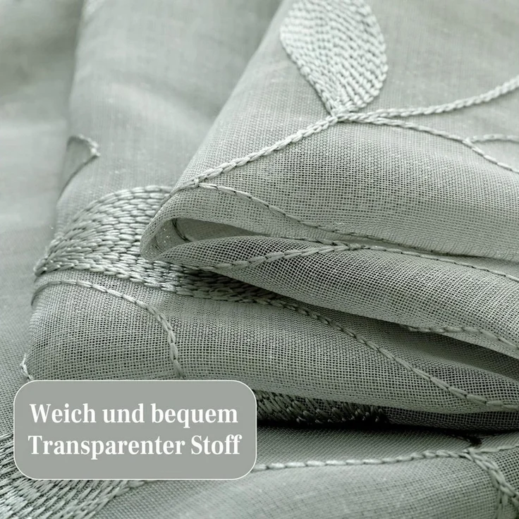 Agger Vorhang Leinen Voile Vorhänge, halbtransparente Blumenvorhänge, Blätter-Stickerei Vorhänge, geeignet für Schlafzimmer und Wohnzimmer – Bild 3