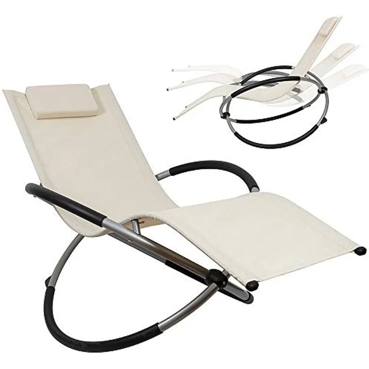 Mucola Relaxliege XXL Beige klappbar bis 200 kg belastbar – Sonnenliege 160x80x90cm Schwungfunktion mit Kopfkissen | Gartenliege atmungsaktives Textilgewebe, Stahlgestell, für Garten und Balkon – Bild 1