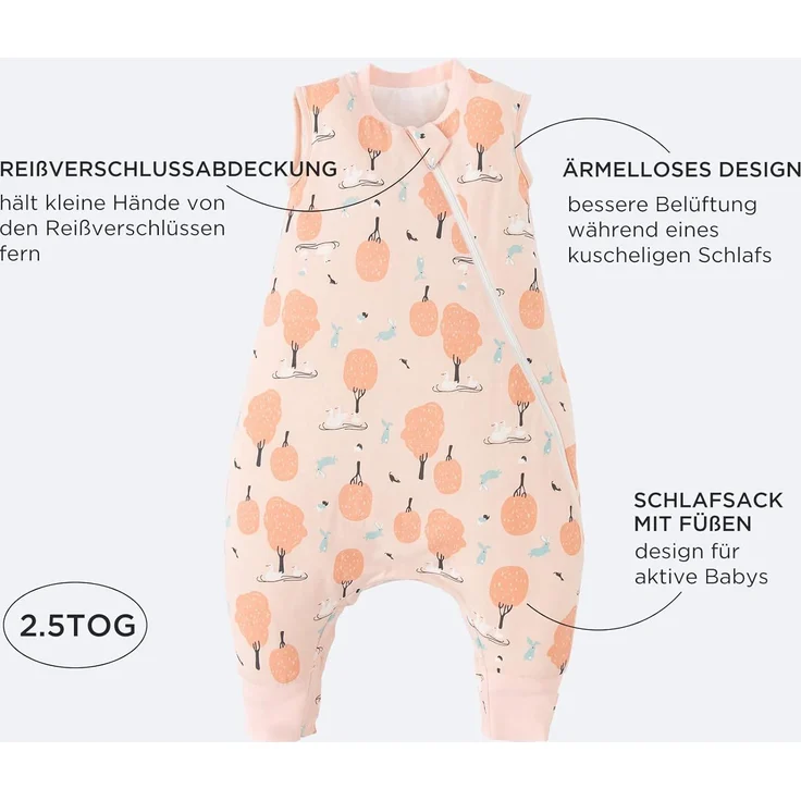 Duomiaomiao Baby Schlafsack, 1x Winterschlafsack, 2.5tog-rosa Wald, 95cm / Babygröße 100-110cm, 100% Baumwolle – Bild 4