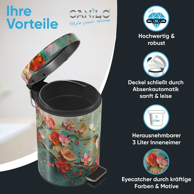 Sanilo Kosmetikeimer mit Motiv, viele schöne Bad Mülleimer zur Auswahl, 3 Liter, Abfalleimer mit Absenkautomatik & Innenbehälter – Bild 2