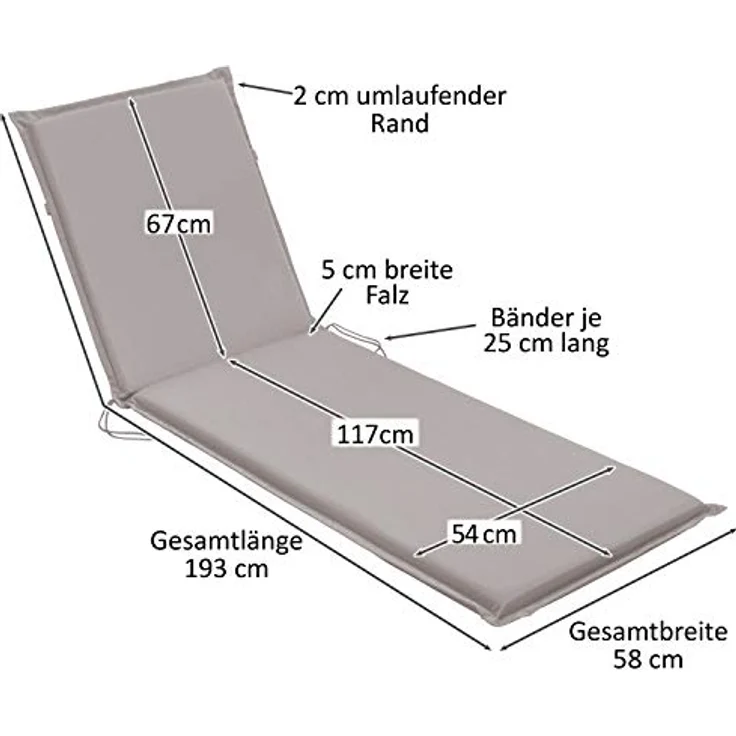 Traumnacht Komfort 2er Set Liegenauflagen Outdoor taupe mit abnehmbarem Bezug, 190 x 58 x 6 cm, Öko-Tex zertifiziert, produziert nach deutschem Qualitätsstandard – Bild 6