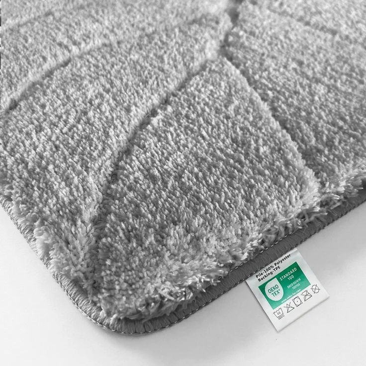 Floordirekt Badematte Maris – Flauschiger Badteppich, Blattstruktur, rutschfest & waschbar, rutschhemmend beschichtet, fußbodenheizungsgeeignet, schnell trocknend, Polyester, für Fußbodenheizung geeignet, dichter Flor, 40x60 cm, Silber – Bild 2