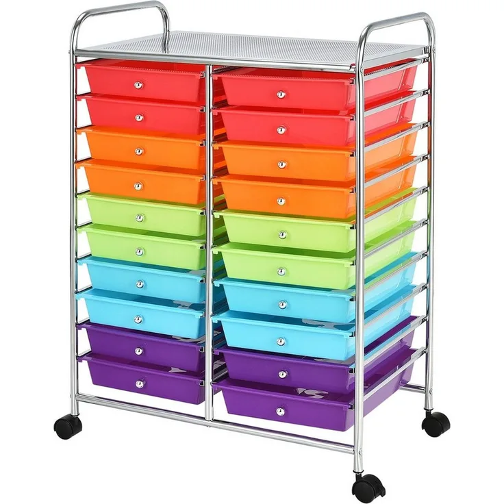 COSTWAY Rollwagen mit Schubladen Rollcontainer Badrollwagen Badtrolley Badregal mit 20 stapelbaren Schubladen Metallgestell Beistellwagen (Bunt)