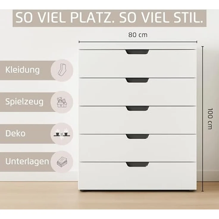 rauch Aditio Box, Kommode, 5 Schubladen, mit Softclose-Funktion, Farbe Weiß/Eiche Artisan, BxHxT 80x100x43cm – Bild 5