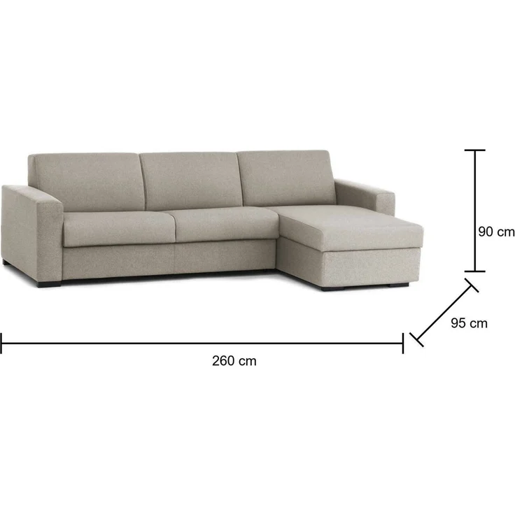 Dmora Sofa mit Halbinsel Azechiele, Ecksofa, Halbinsel mit umkehrbarem Stauraum, schmale Armlehnen, 100 % Made in Italy, 260 x 95 x 90 cm, Taupe – Bild 3