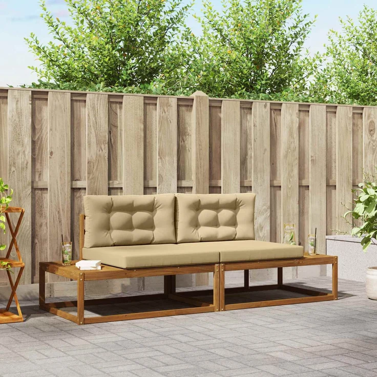 vidaXL Outdoor-Sofagarnitur Natur und Beige Massivholz Akazie 3368126 – Bild 1