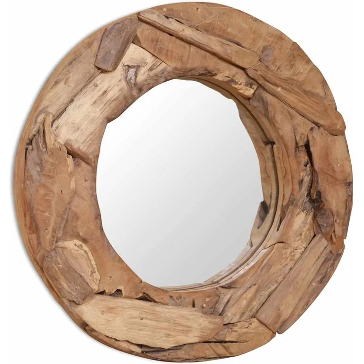 Wandspiegel, Dekorativer Spiegel Teak 60 cm Rund