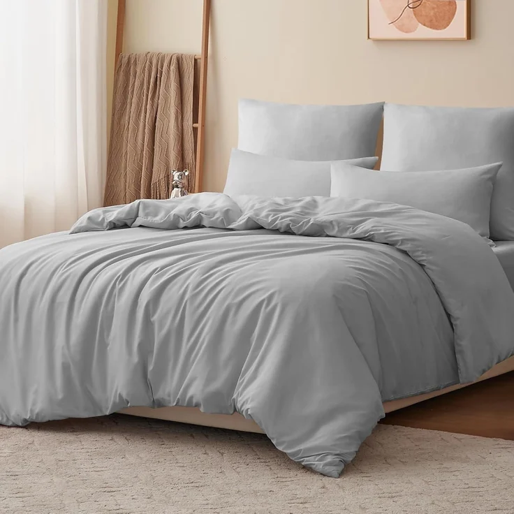 Bettwäsche Set 200x200 Grau Mikrofaser Reißverschluss 3teilig – Bild 2