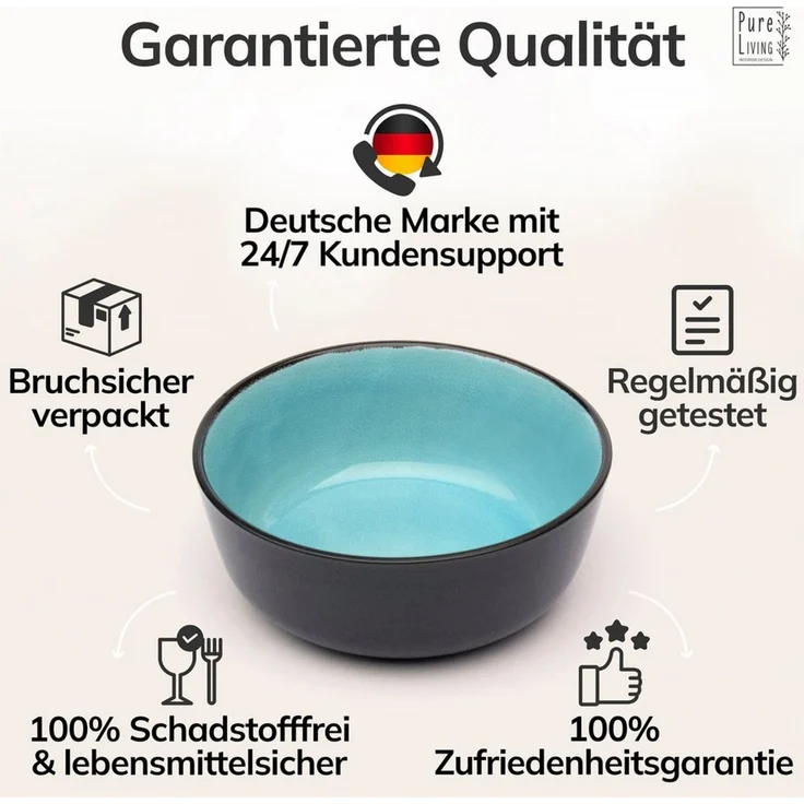 Steingut Müslischalen 6 Personen Ibiza TESTSIEGER, Traumhaftes Mediterranes Steingut Müsli Schüssel Set, Kleine Schüssel, Müslischale - Pure Living in Aquamarin – Bild 4