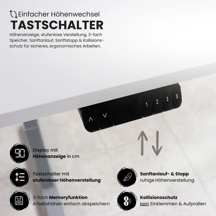 bümö höhenverstellbarer Schreibtisch 140x80 cm in grau, Gestell: graphit - Stehschreibtisch mit 3-fach Speicher elektrisch höhenverstellbar, Computertisch, Ergonomischer Bürotisch, LXK65-14-5-G – Bild 3