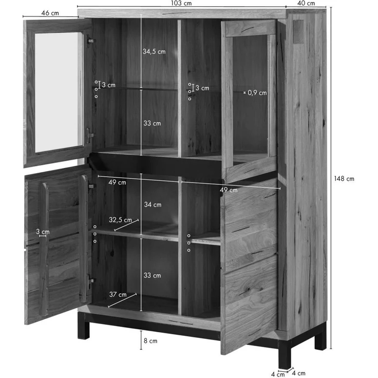 Vitrine Wildeiche 103x40x148 natur geölt VILLANDERS #102 – Bild 8