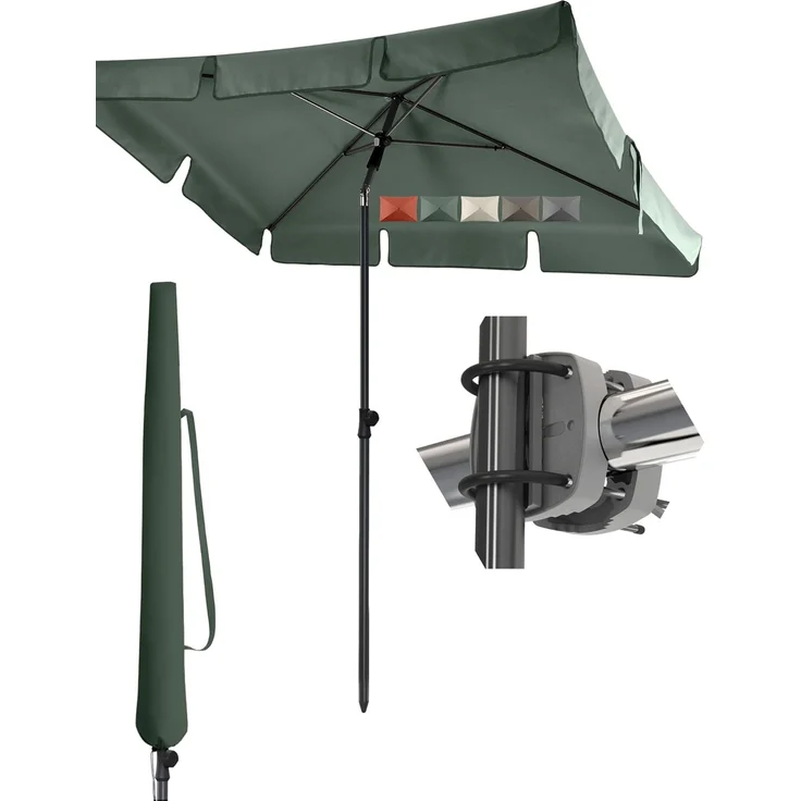 4smile Sonnenschirm Balkon SunnyShade, 3-in-1 SET, Grün - UPF 50+ Sonnenschirm rechteckig 200x125 cm + Sonnenschirmhalter Balkongeländer + Sonnenschirmhülle - Sonnenschutz Balkon