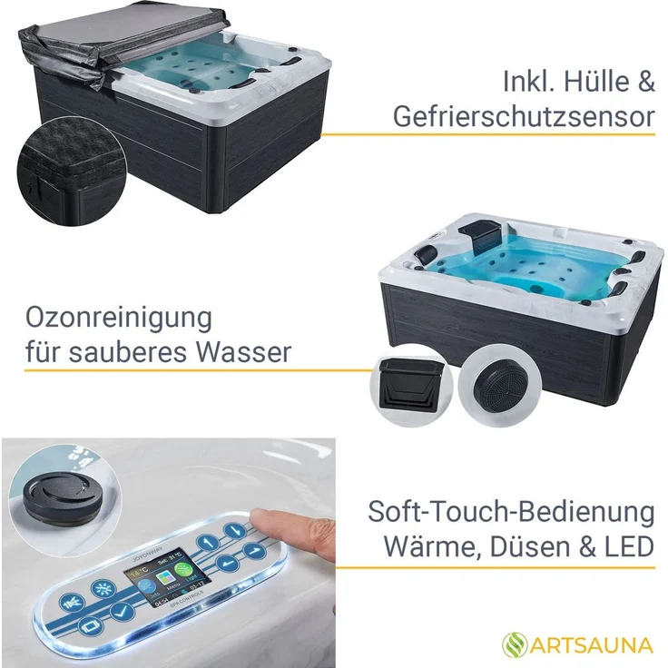 Artsauna Outdoor-Whirlpool 'Oasis', Spa mit Massagedüsen, LED-Beleuchtung, 2 Filtern, Abdeckung & Pumpe – winterfest & beheizbar – Bild 4