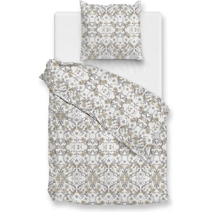 Zo! Home Cotton Bettwäsche 135x200 Fausto grey Ranken Ornamente silber sand