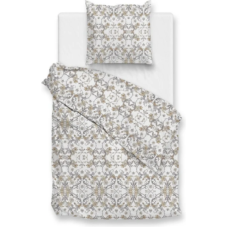 Zo! Home Cotton Bettwäsche 135x200 Fausto grey Ranken Ornamente silber sand – Bild 1