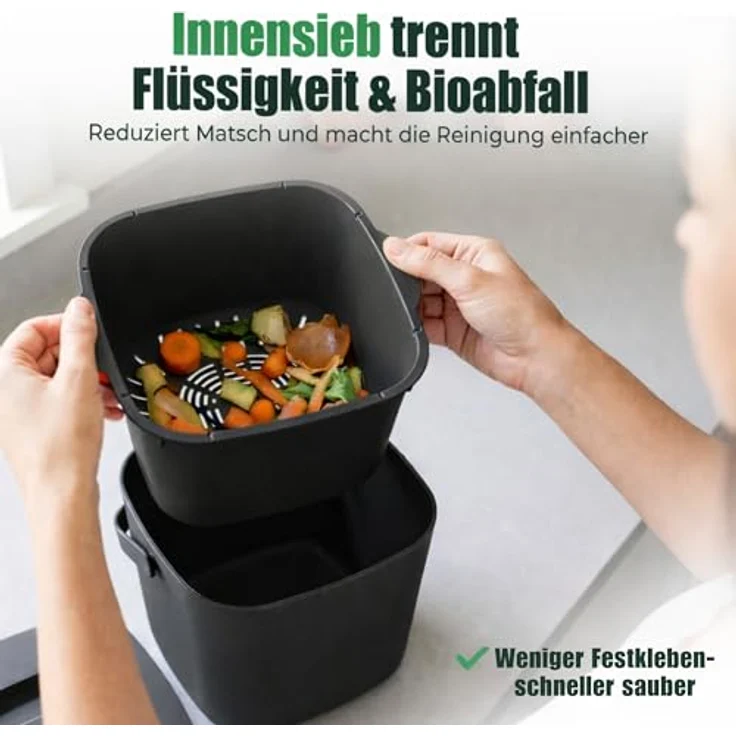 YourCasa Biomülleimer Küche - 4L Komposteimer für alltäglichen Biomüll Behälter - Spülmaschinenfest - Geruchsdicht - Sieb - Bio Mülleimer klein mit Deckel Eimer Bioabfallbehälter Biotonne (4L Schwarz) – Bild 5