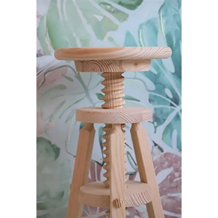 Aranaz Drehhocker aus Holz, rund, niedrig, höhenverstellbar, ideal für Zuhause, Esszimmer, Küche oder Garten, aus Kiefernholz, lackiert, 29 x 29 x 48-64 cm – Bild 2