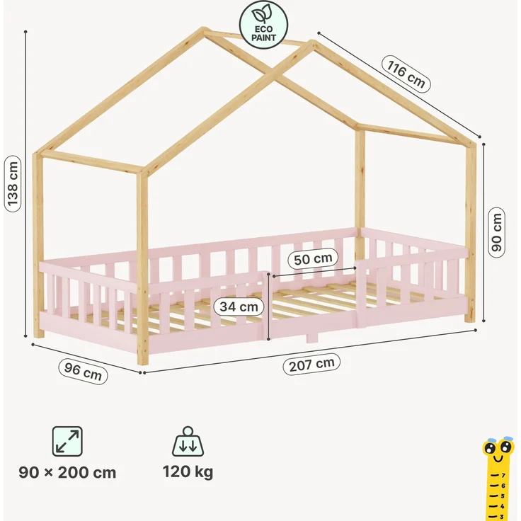 Kinderbett Treviolo 90x200 cm Rosa / Natur [en. casa] – Bild 2