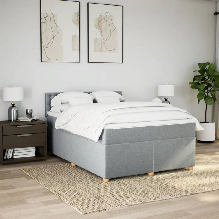 vidaXL Boxspringbett mit Matratze Hellgrau 140x190 cm Stoff 3288989 – Bild 4