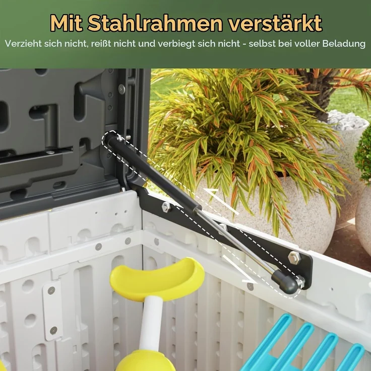 Aoxun Gartenbox aus Harz 600L,Auflagenbox Wasserdicht Außenmaße:142 x 67 x 63 cm,Wetterfest,Abschließbar,Weiß – Bild 5