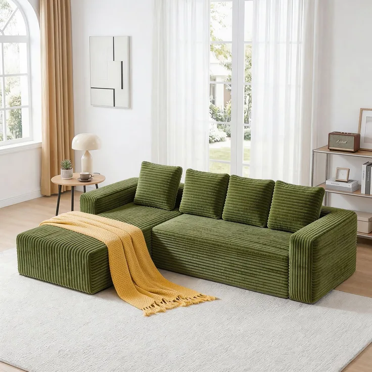 ZUBALIYA Sofa, modular kombinierbar, H 58 × T 168 × B 261 cm, Grün, Cord