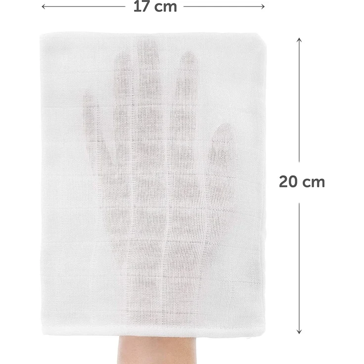 Makian Baby Waschlappen Set - 10 Stück weiche Mull Waschhandschuhe aus 100% Baumwolle, kleine Kinder Babywaschlappen (20x17 cm), ÖKO-TEX Standard 100 geprüft - Weiß – Bild 2