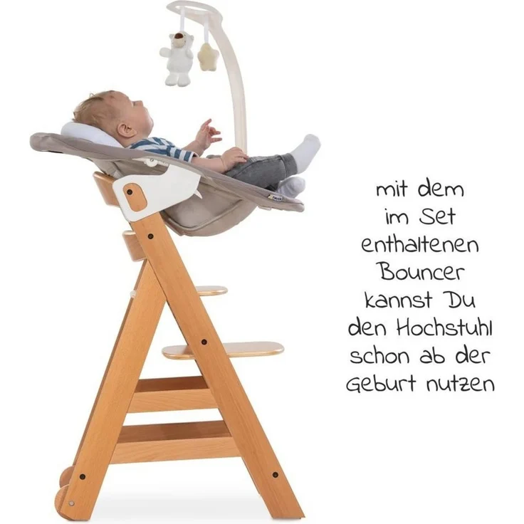 Hauck Hochstuhl Alpha Plus Move Natur Newborn Set (5 St), Babystuhl ab Geburt mit Aufsatz für Neugeborene, Essbrett, Sitzauflage – Bild 3