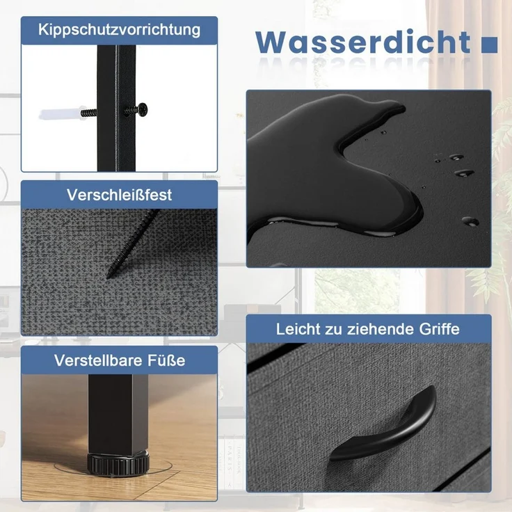 DUMOS Kommode mit Schubladen - Kommoden & Sideboards für Schlafzimmer Geeignet, Komodenschrank mit 5 Schubladen, Stoffkommode mit Stahlrahmen, Schrank Klein, Ideal für Flur, Wohnzimmer (Grau) – Bild 3