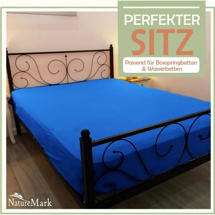 NatureMark Spannbettlaken Mikrofaser Spannbetttuch, Polyester, Gummizug: rundum, viele Größen und Farben Markenware, 90x200cm, Royal blau – Bild 2