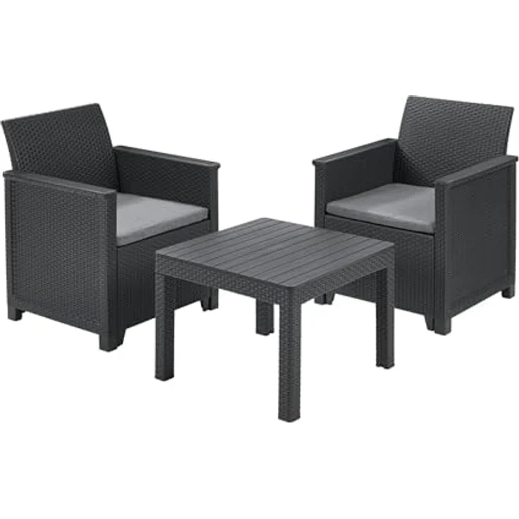 Keter Emma Balcony Gartenmöbel-Set aus Rattan mit 2 Sesseln und Tisch, Graphit – Bild 2