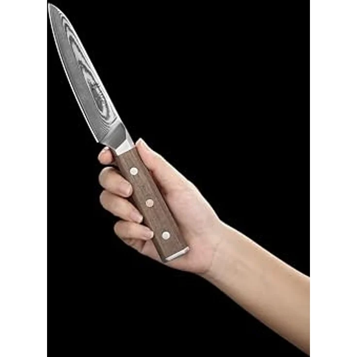 Wakoli Allzweckmesser Hickory Damast Küchenmesser 13cm Klinge FullTang, Walnussholzgriff, Damaststahl, Full Tang, VG-10 – Bild 2