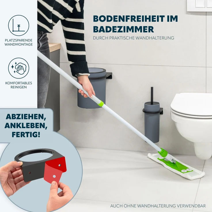 2tlg. Bad-Set SAVONA Softtouch inkl. Wandhalterung, Kosmetikeimer 5,5 Liter und WC-Garnitur, rund - grau – Bild 3