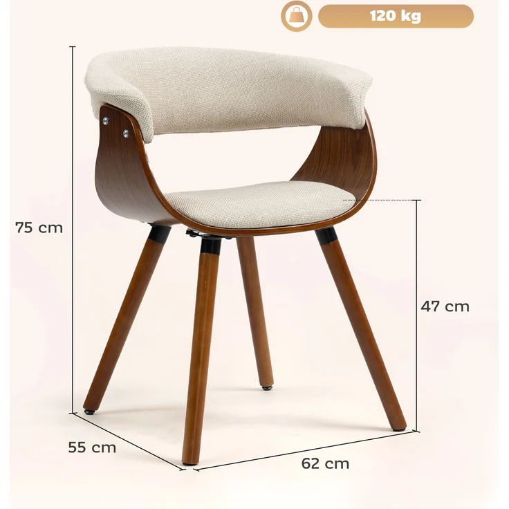 MELAYR, Esszimmerstuhl 2er Set Küchenstuhl mit Rückenlehne, Leinenoptik, 62 x 55 x 75 cm, Beige – Bild 5