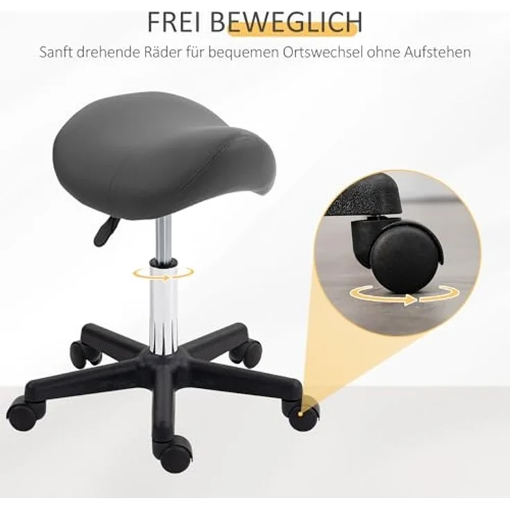 HOMCOM Rollsitz 360° drehbar (Salonhocker, 1 St, Drehhocker), höhenverstellbar, Grau – Bild 4