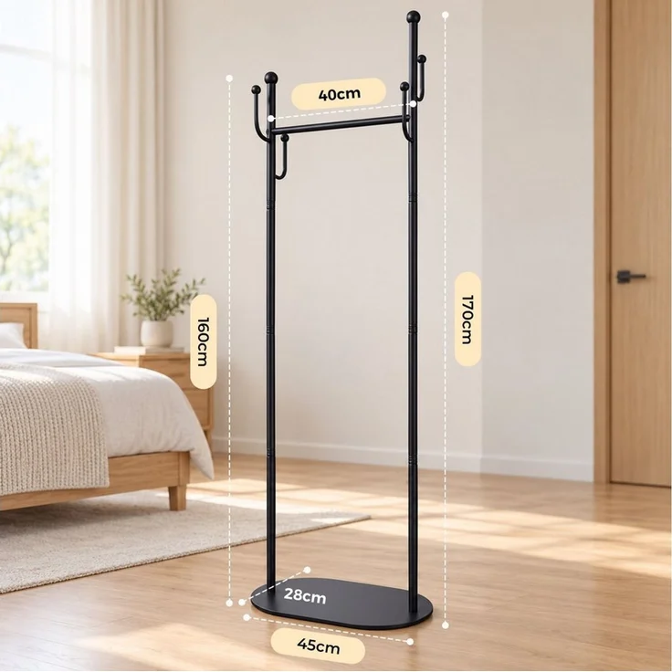 PRIISF Kleiderständer Garderobenständer Stabiler Kleiderhalter Freistehender Jackenständer, (170×45×28 cm Standgarderobe mit 6 Haken & Kleiderstange, Moderner Flur Garderobe mit Schuhablage aus Marmor-Optik Schiefer), Platzsparender Schlafzimmer Garder... – Bild 2