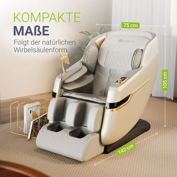 Juskys Massagesessel Naxos, mit LCD-Bedienfeld, Bluetooth, Airbags, Heizung, Rollenmassage, USB & Fußverlängerung, Fix-Point-Technologie - Weiß/Hellgrau – Bild 4