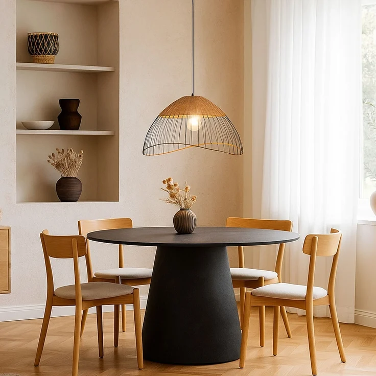 Hängeleuchte, Käfig schwarz, Holz, Rattan, D 48 cm – Bild 4