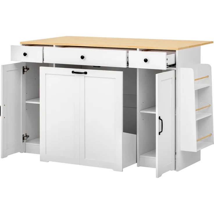 Sideboard 136x65x90 cm mit 3 Schubladen und 2 Türen – Weiß und Natur – Bild 7