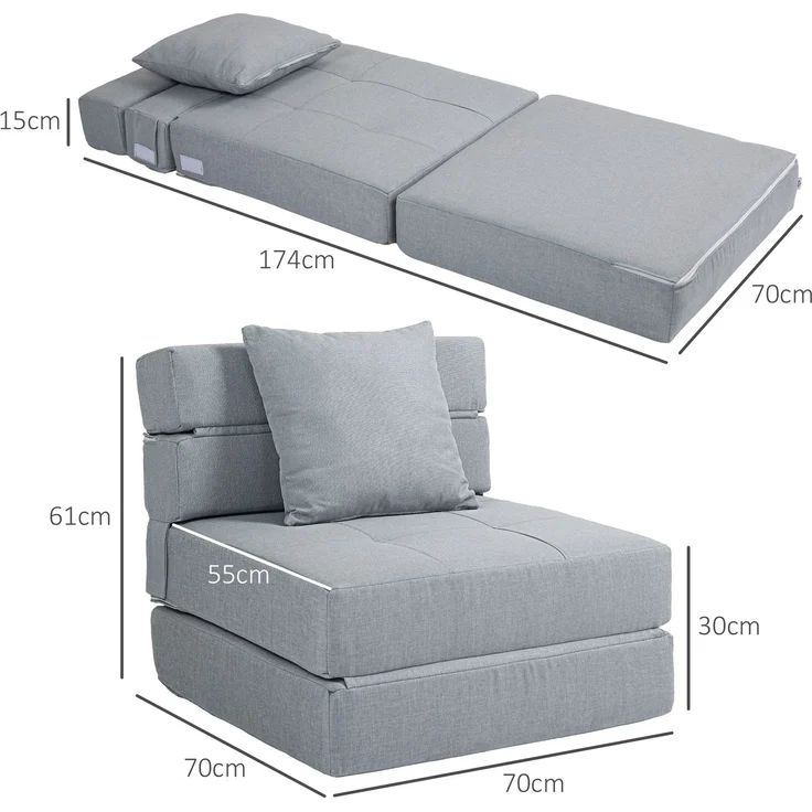 JARDJ Relaxsessel Liegesessel Sessel mit Bettfunktion, inkl 1 Kissen, 70 cm x 70 cm x 61 cm, Hellgrau – Bild 5