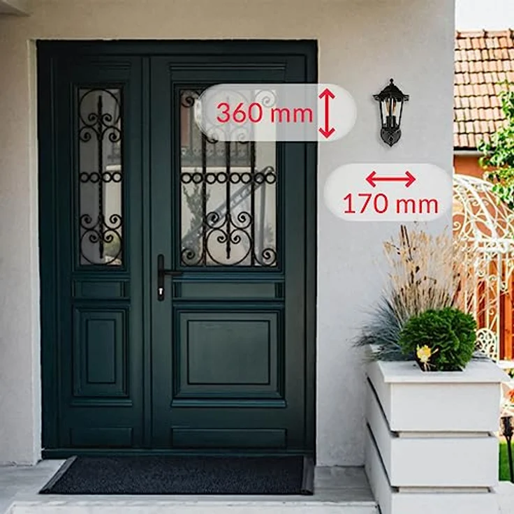 Licht-Erlebnisse PARIS, Außenleuchte aus Aluminium und Glas, Schwarz, IP44, rustikale Wandlaterne für Terrasse und Balkon, H:36 cm, E27 Fassung – Bild 4