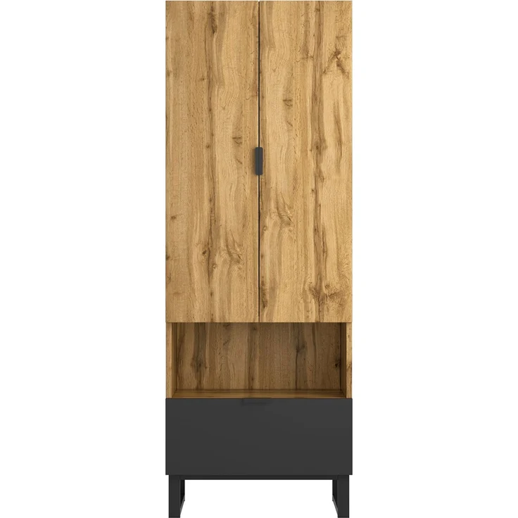 DESVIAE Garderobenschrank mit Kleiderstange und Schublade, 65x180x38 cm, Spanplatte, Natur/Schwarz – Bild 8