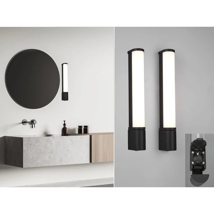 LED Bad Wandleuchten 2er Set mit Steckdose Schwarz - Spiegelleuchten, B: 41,5cm