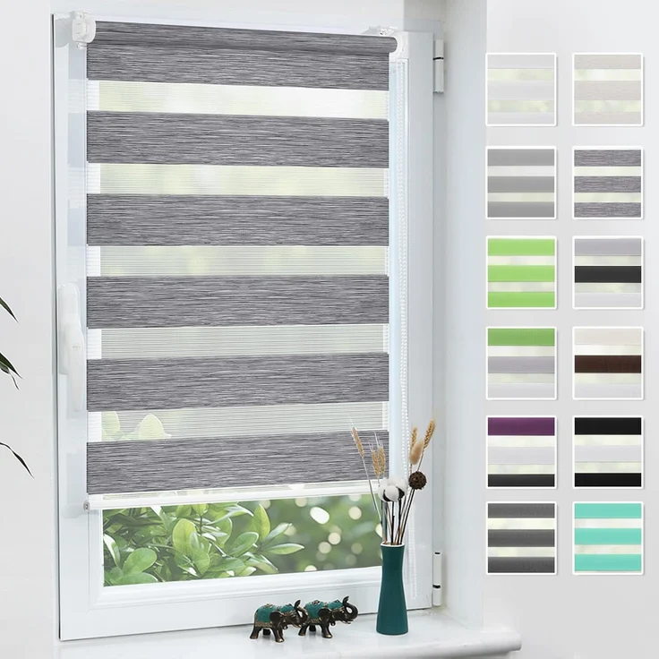 Grandekor Doppelrollo Klemmfix ohne Bohren Marmor Grau 90x150 cm(Stoffbreite 86cm) Fenster Rollos für innen Klemmrollos Duo Rollos für Fenster ohne Bohren mit Bohren Privatschutz UV-Schutz Zebrarollo – Bild 1