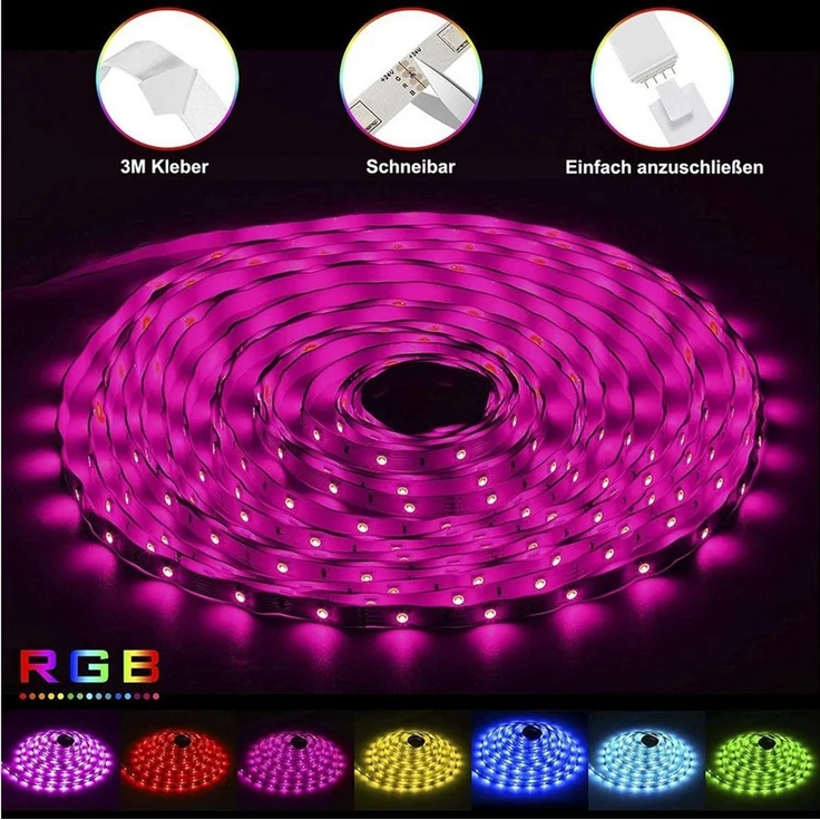 TUWENA LED Stripe 5M RGB LED Streifen mit Fernbedienung Bluetooth Musik Sync Dimmbar – Bild 2