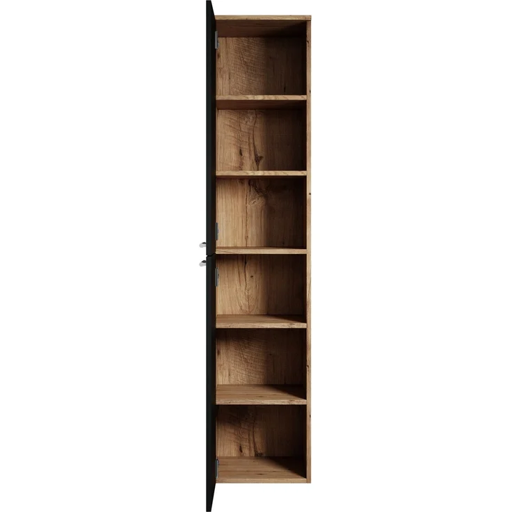 Badezimmerschrank Venus 30 x 30 x 160 cm - Eiche Kastanie mit mat Schwarz - hoher Hängeschrank mit 2 Türen – Bild 2