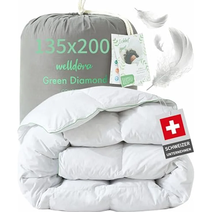 Welldora 4-Jahreszeitenbett, Komfort Bettdecke, Fachärztlich geprüft, Oeko-Tex, Allergiker, Füllung: 100% Extraweiche Federn & Daunen, Ganzjahres Federbett – Bild 2