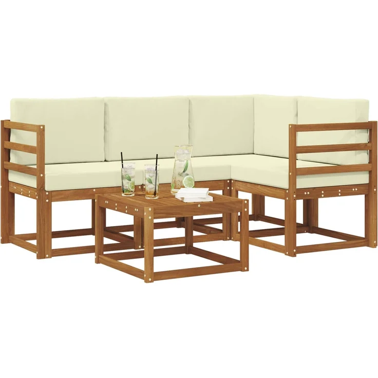 vidaXL Outdoor-Sofagarnitur mit Kissen 5 pcs Natur und Creme 3366343 – Bild 3