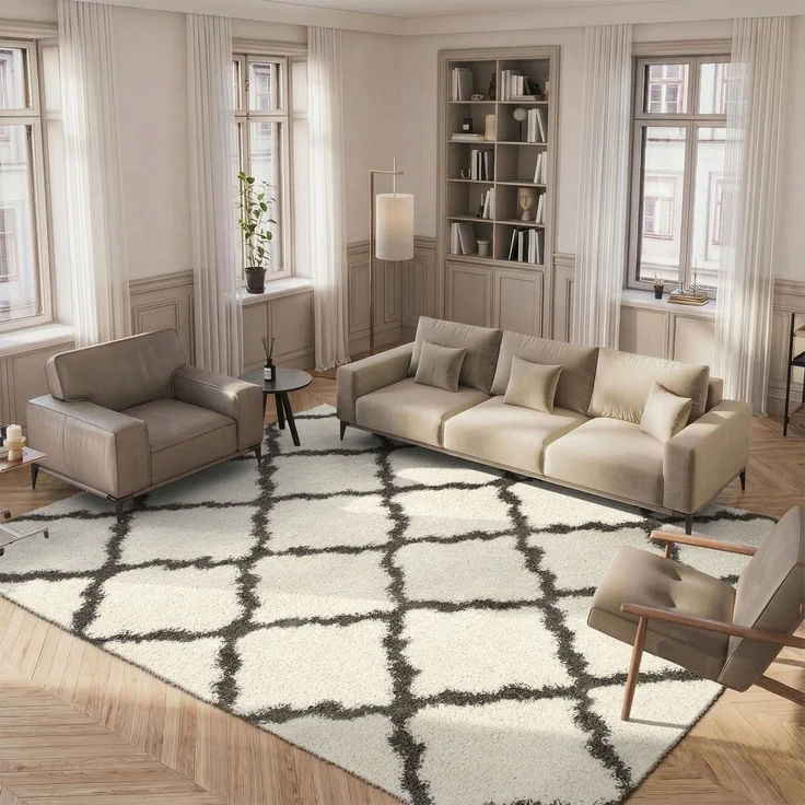 SAFAVIEH Zottelig Teppich für Wohnzimmer, Esszimmer, Schlafzimmer - Dallas Shag Collection, Hoher Flor, Elfenbein und Dunkelgrau, 183 X 274 cm